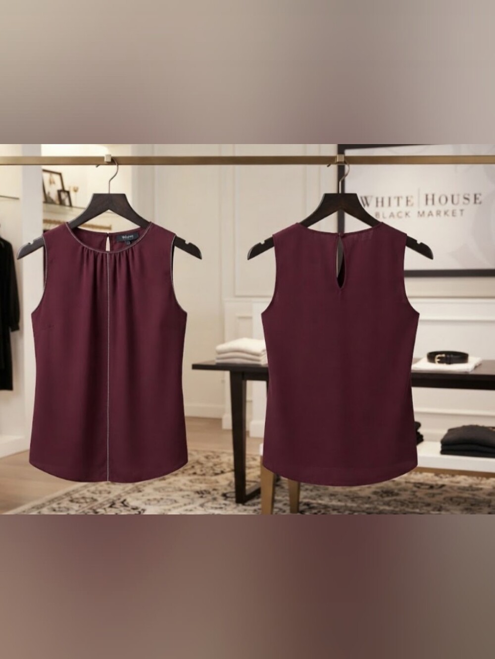 WHITE HOUSE BLACK MARKET Burgundy Pleated-Front Shell Blouse